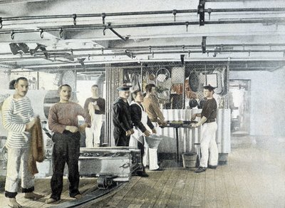 Fransk marine, slutten av 1800-tallet: Offiserenes kjøkken - Bibl. des Arts deco. av French Photographer