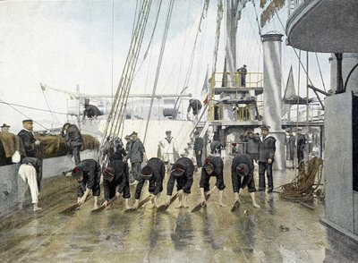 Fransk marine, slutten av 1800-tallet: vask av broen - Bibl. des Arts deco. av French Photographer