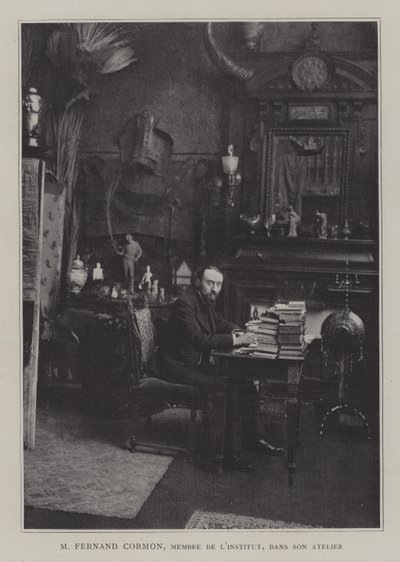 Den franske maleren Fernand Cormon i atelieret hans (farge litho) av French Photographer