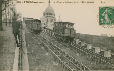 Kabelbane opp Montmartre til Sacre-Coeur i Paris. Postkort sendt i 1913. av French Photographer