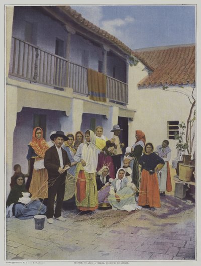 Sigøynervevere i Triana, en forstad til Sevilla (farge litho) av French Photographer