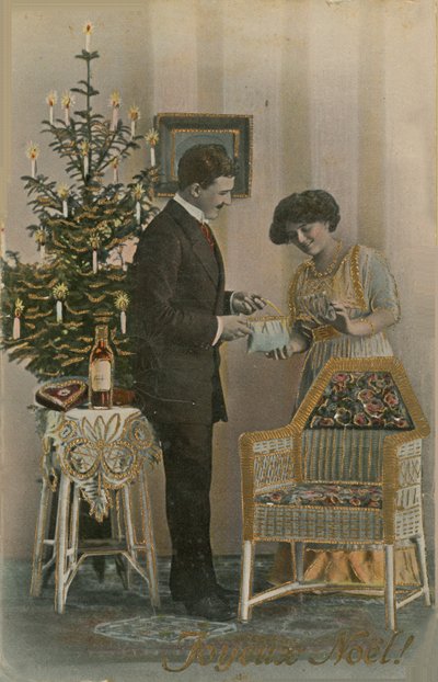 God jul-postkort sendt i 1913 (håndfarget bilde) av French Photographer