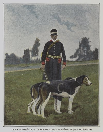 Hund og jeger i livery av jakten på Vicomte Gaetan de Chezelles, Frankrike (fargebilde) av French Photographer