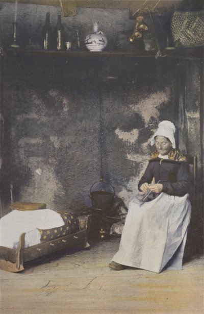 Interiør i Auvergne, Kvinne strikker av French Photographer