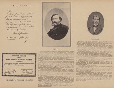 Paris-kommunen, faksimile av en sirkulasjonstillatelse, Felix Pyat, Tony-Moilin (s/hv-bilde) av French Photographer