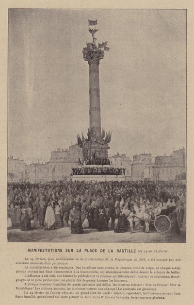 Paris-kommunen, demonstrasjoner på Place De La Bastille, 24.–28. februar (s/hvitt-bilde) av French Photographer