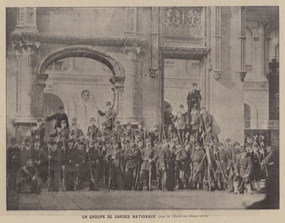 Paris-kommunen, en gruppe nasjonalgardister, gårdsplassen til Ecole des Beaux-Arts (s/hv-bilde) av French Photographer