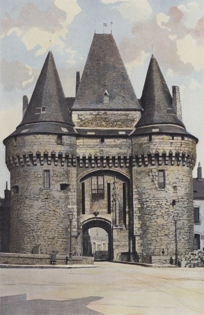 La Ferte-Bernard, byporten, inngangssiden (rådhuset) av French Photographer