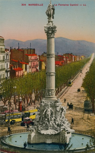 La Fontaine Cantini i Marseille. Bygget av billedhugger Andre Allar. Postkort sendt i 1913. av French Photographer