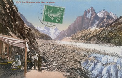 Le Chapeau og Mer de Glace i Alpene. Postkort sendt i 1913. av French Photographer