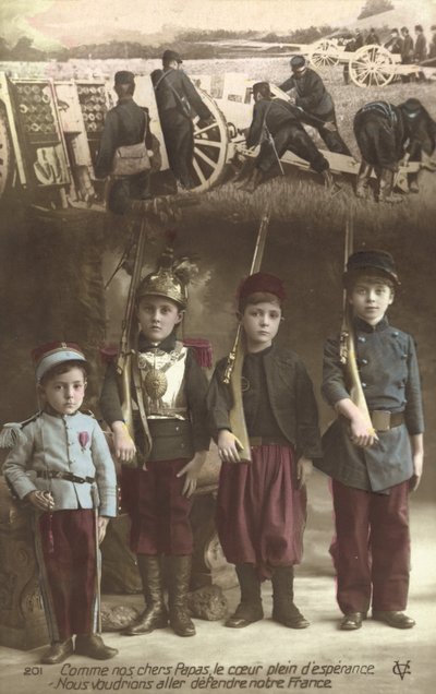 Som våre kjære fedre, våre hjerter fylt av håp, ønsker vi å gå og forsvare vårt Frankrike (fargebilde) av French Photographer
