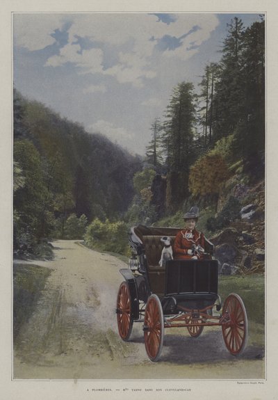 Mademoiselle Yahne i sin Cleveland-bil i Plombieres-les-Bains, Frankrike (fargebilde) av French Photographer