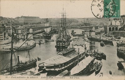 Militærhavn i Brest, Frankrike. Postkort sendt i 1913. av French Photographer