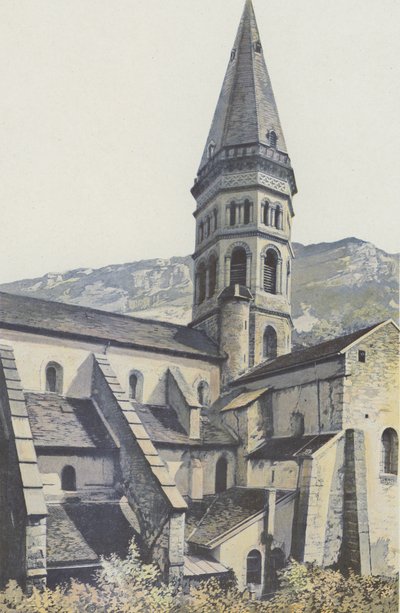 Nantua, kirke, klokketårn og N tverrarm av French Photographer