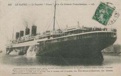 Havrute Frankrike, Le Havre. Postkort sendt i 1913. av French Photographer
