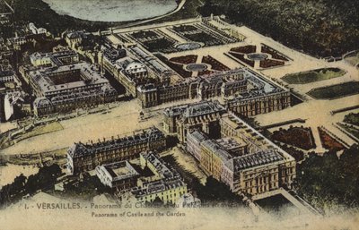 Panoramautsikt over slottet og hagene i Versailles (fargebilde) av French Photographer