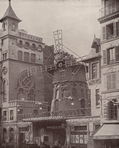 Paris: Eksteriør av Moulin Rouge (s/hvitt bilde) av French Photographer