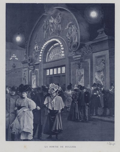 Folk som forlater Bal Bullier, Paris (s/hvitt-bilde) av French Photographer