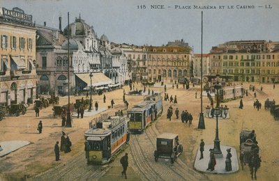 Place Massena og kasinoet, Nice. Postkort sendt i 1913. av French Photographer