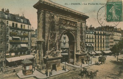 Porte Saint-Denis i Paris, Frankrike. Postkort sendt i 1913. av French Photographer