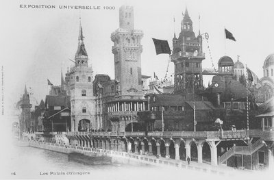 Postkort som viser de utenlandske paviljongene på Rue des Nations ved Exposition Universelle i 1900 av French Photographer