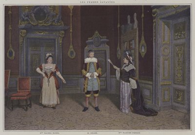 Scene fra en produksjon av Les Femmes Savantes, av Moliere (fargefoto) av French Photographer