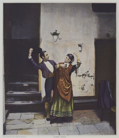 Spanske dansere i Sevilla (farge litho) av French Photographer