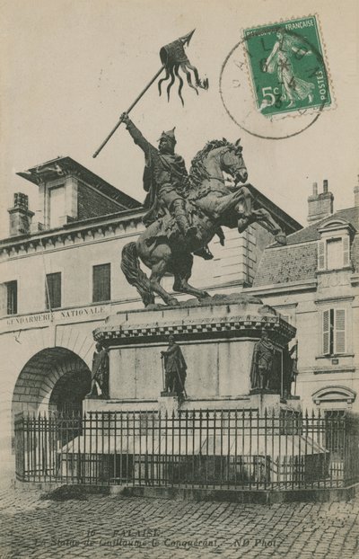 Statue av Vilhelm Erobreren, Falaise, Normandie. Postkort sendt i 1913. av French Photographer