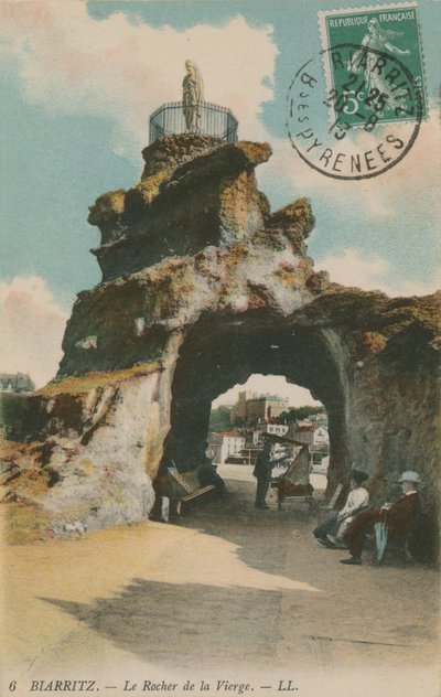 The Rock of the Blessed Virgin i Biarritz, Frankrike. Postkort sendt i 1913. av French Photographer