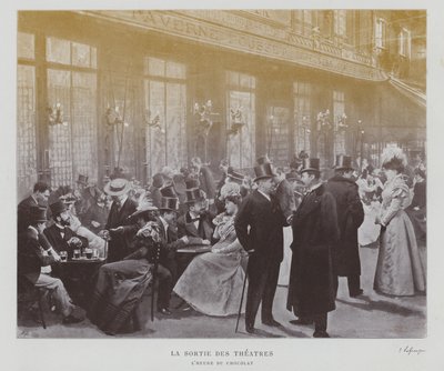 Teatergjengere utenfor Taverne Pousset i Paris etter en forestilling (s/hv-bilde) av French Photographer
