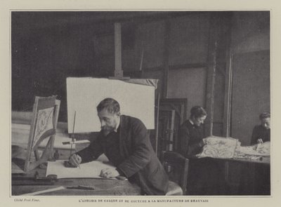 Sporings- og syverksted ved Beauvais Tapestry Manufacture, Frankrike (s/hvitt-bilde) av French Photographer