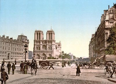 Vestfasade av Notre Dame, og Pont St. Michel, Paris, pub. ca. 1900 av French Photographer