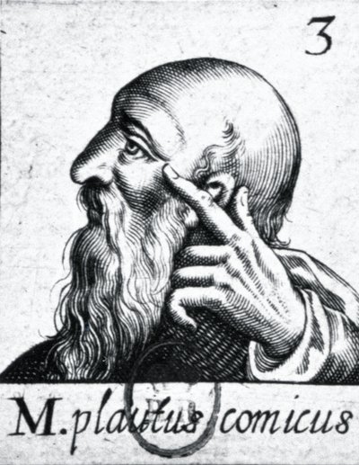 (med klokken fra venstre) Portrett av Horace (65-8 f.Kr.); portrett av Scipio Aemilianus (Africanus Minor) (185-129 f.Kr.); portrett av Plautus (ca. 254-184 f.Kr.) (detalj av 84908) av French School
