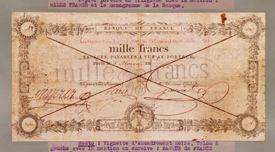 1000 Francs seddel fra 8 Floreal, An X (28. april 1802) (blekk på papir) av French School