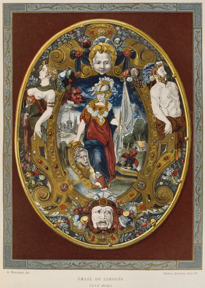 Limoges-emalje fra 1500-tallet, illustrasjon fra Dictionnaire de lameublement et de la dekorasjonen av Henry Havard, bind 2, plate 22, Paris, Maison Quantin, 1878 av French School
