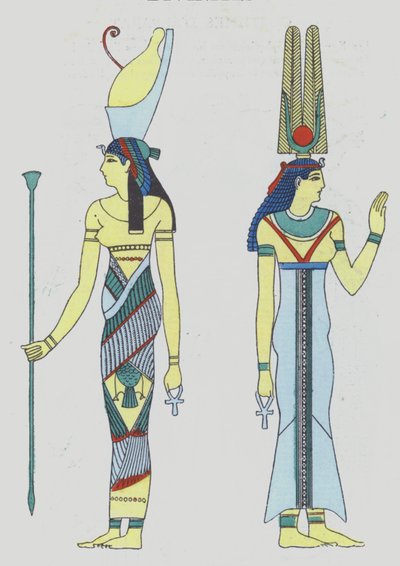1920-tallets skildring av guddommer fra den gamle egyptiske epoken (fargelitografi) av French School