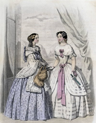2 fasjonable kvinner - i "Journal des Demoiselles" 1852. av French School