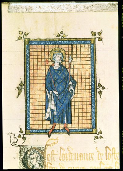AE II 327 Kong Saint Louis bærer septeret og rettferdighetens hånd, fra Registry des Ordonnances de L