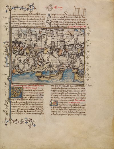 Et slag fra den trojanske krigen, ca. 1390-1400 (tempera, vask og bladgull på pergament) av French School