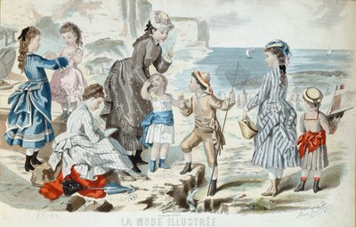 En strand i Normandie, 1875 (fargegravering) av French School