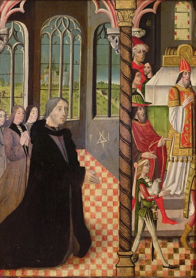 En giver med sine tre døtre og ofringen av Joachim, 1485-95 av French School