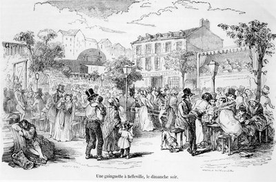 En guinguette i Belleville på søndag kveld, fra Tableau de Paris av Edmond Auguste Texier, Paris, 1852 av French School
