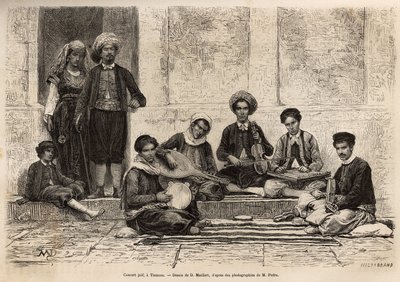 Et jødisk orkester, i Tlemcen, alltid sammensatt av 5 instrumenter: rbab monteres på 2 strenger; kouistra, en slags lut; kamendja, eller fiolin; centihren, en slags flat trapesveske og derbouchaen, en slags tamburin i jord; alle mu av French School