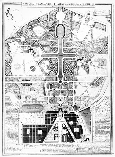 En ny plan for byen, slottet og hagene i Versailles, 1714 av French School