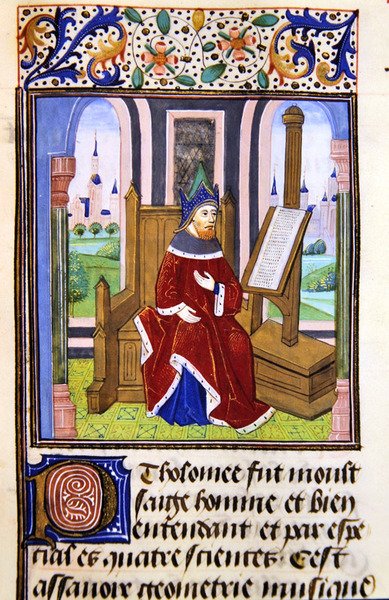 En filosof, muligens Pilofounce, fra Histoire des Philosophes, sent på 1400-tallet (vellum) av French School