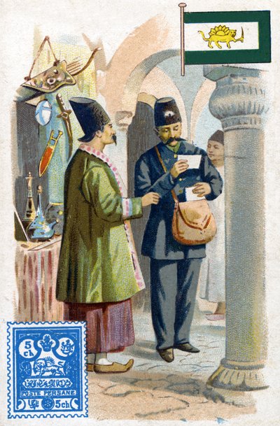 En postmann i Persia som leverer post, sent på 1800-tallet av French School