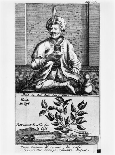 A Pot for Making Coffee, illustrasjon fra New and Curious Treatise on Coffee, Tea and Chocolate av Philippe Sylvestre Dufour, La Haye, publisert 1693 av French School
