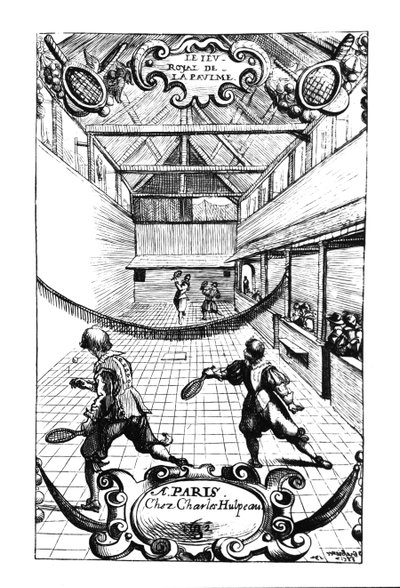 Et kongelig tennisspill i Jeu de Paume, Versailles, utgitt av Charles Hulpeau av French School