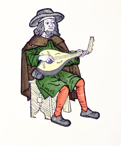 En trubadur som spiller lut, fra tidlig 1200-talls chantifable Aucassin et Nicolette av French School