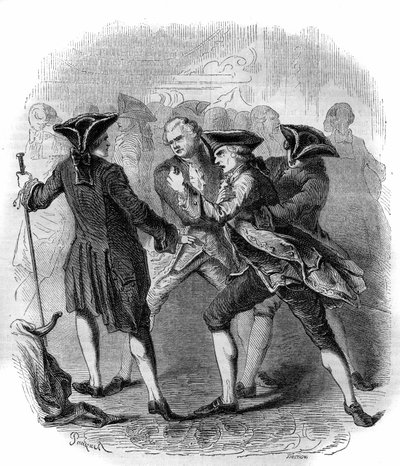 A confrontation between “” Gluckistes”” and “” Piccinistes””” illustrating the rivalry between composers Christoph Willibald Gluck and Niccolo Vito Piccinni. Engraving from 1856. av French School
